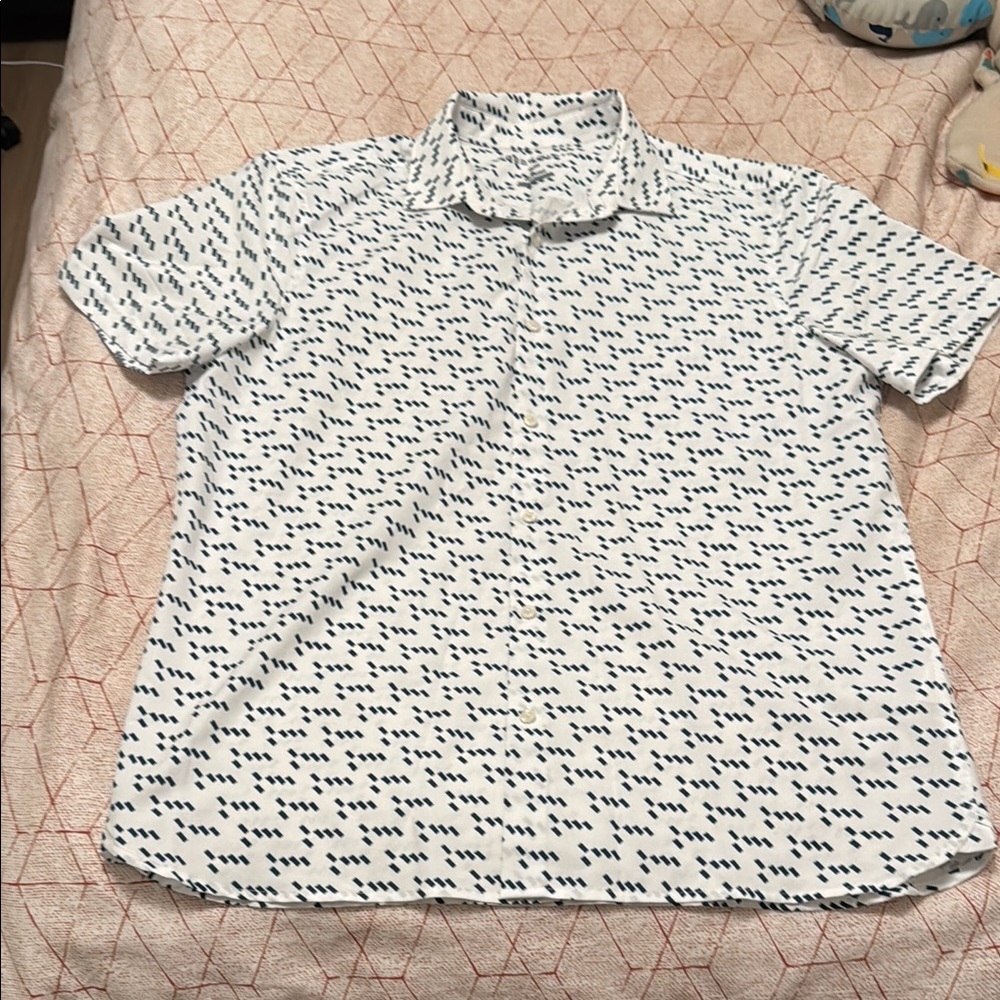 Men's White and Black Patterned button down shirt